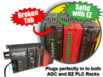 collage showing RackPLC IO snaped in to DL05 plc