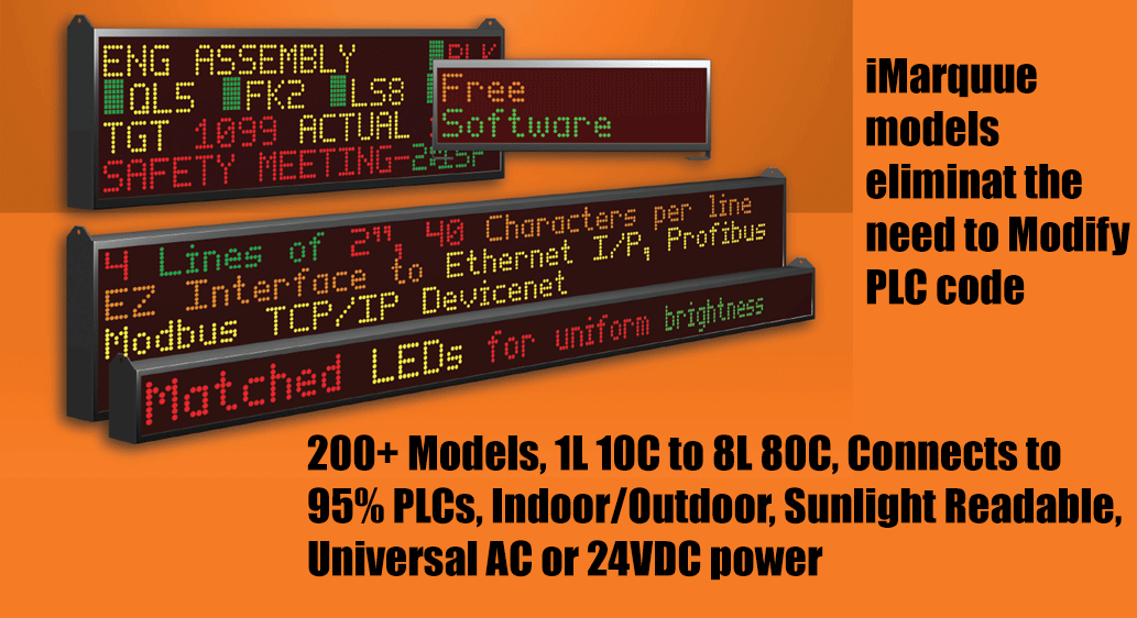 collage of text and led message display with makreting headlines